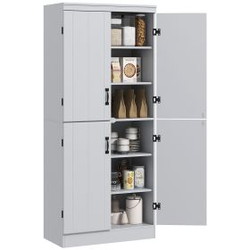 70" 4-Door Kitchen Pantry, Freestanding Kitchen Storage Cabinet, 6-tier Cupboard with Adjustable Shelves for Living Room, Gray
