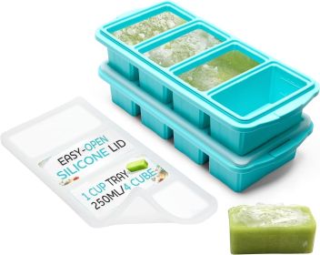 Silicone Freezer Tray With Lid - Soup Freezer Container molds - Large Ice Cube Tray- makes 8 perfect 1 cup portions cubes