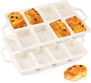 Silicone Mini Loaf Pans with Metal Reinforced Frame-2 Pack, Non-stick Silicone Bread Pan for Baking 8-Cavity, Tiny Banana Bread Set