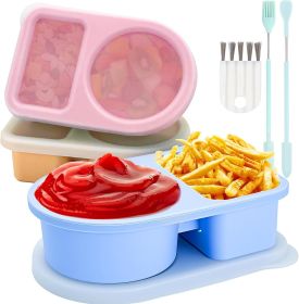 3 Pack Reusable Silicone Snack Containers with Semi-Transparent Lids, Small Leak-Proof 2 Compartment Condiment Container for Sauce, Fruit