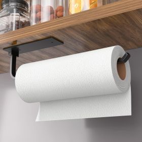 Paper Towel Holder - Self-Adhesive or Drilling, Matte Black, Upgraded Aluminum Kitchen Roll Dispenser Under Cabinet