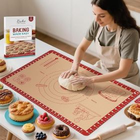 Silicone Baking Mat with Recipes, Extra Thick Silicone Mats for Baking, Non Stick Pastry Mat for Rolling Dough, Silicone Macaron Baking Mat for C