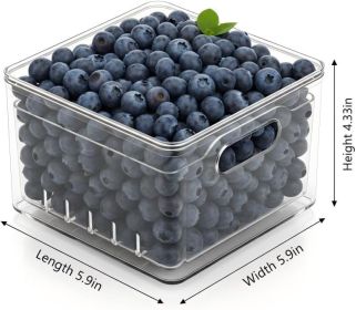 Transparent PET Fruit Draining and Washing colander food storage boxes plastic cookie containers refrigerator organizers (2, Square)