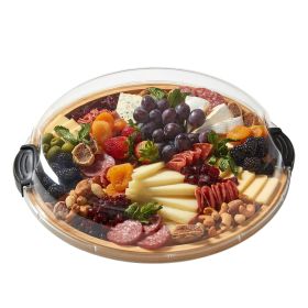 Build-a-Board 14-Inch Round Bamboo Charcuterie and Snack Board with Clear Locking Lid