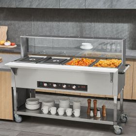 4-Pan Commercial Food Warmer, 4 X 20.6QT Electric Steam Table, 2000W Professional Buffet Catering Food Warmer With Acrylic Sneeze Guard, Food Gra (Option: silver)