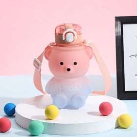 1pc Bear Cute Water Cup; Summer Plastic Cup; Portable Straw Cup; Large-capacity Water Bottle With Strap (Color: pink, Capacity: 800ml)