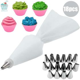 8/10/18PCS Silicone Pastry Bag Tips Kitchen Cake Icing Piping Cream Cake Decorating Tools Reusable Pastry Bags Nozzle Set (Color: pink)