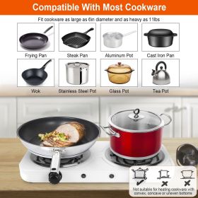 Portable Double Electric Burner, 2000W Even Heating with Independent Thermostat, Compact Hot Plate for College Dorms Small Apartments Campers (Color: White)